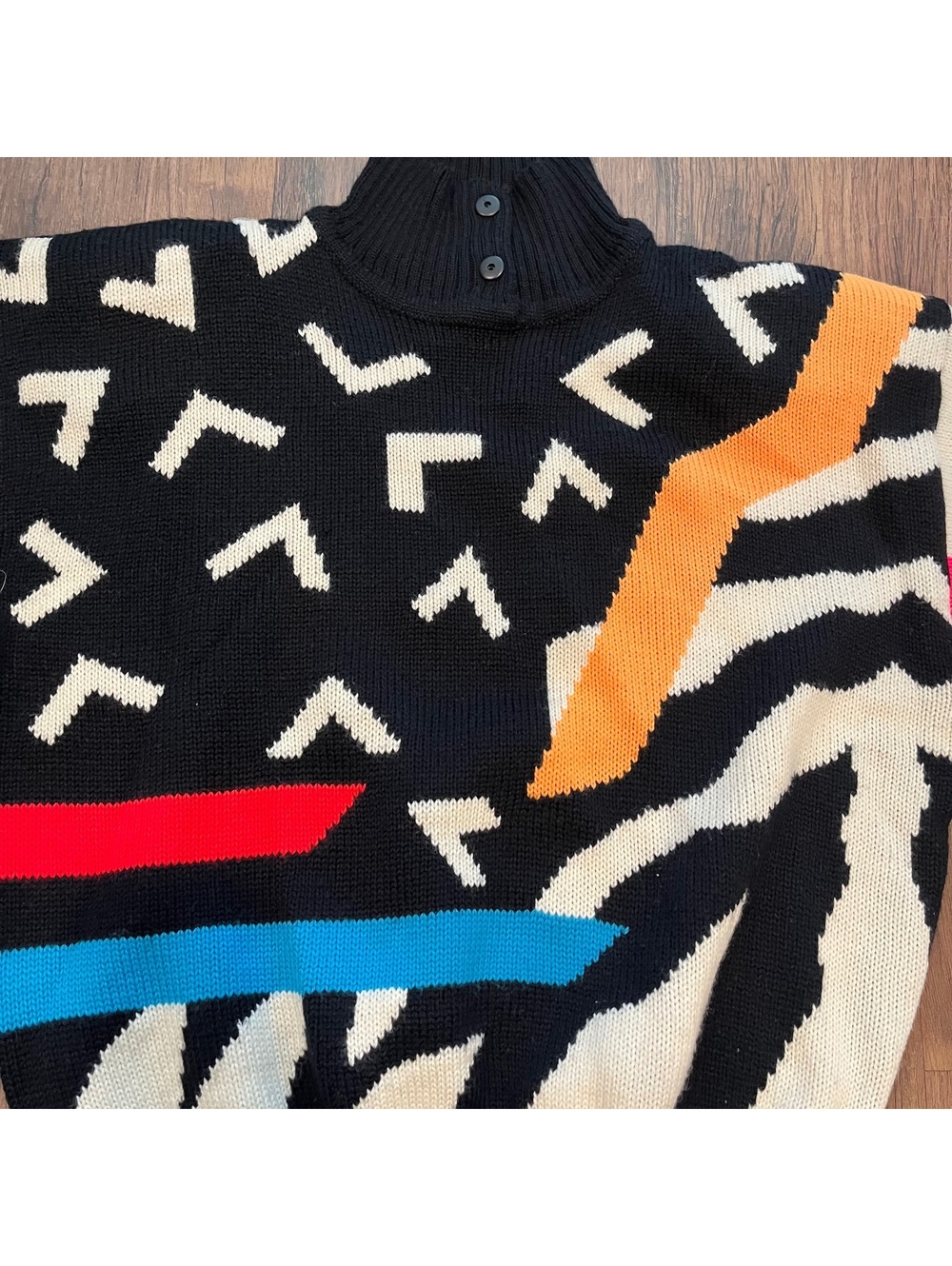 Obermeyer black vintage 80's women's patterned turtleneck sweater - Picture 3 of 5